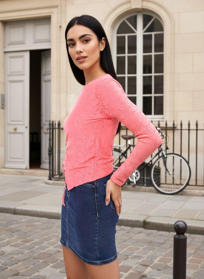 Freehand Women Regular Fit Textured Boat Neck Full Sleeves Asymmetric Top - Image 3